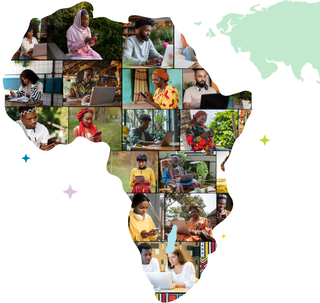 Collage of people across Africa using technology